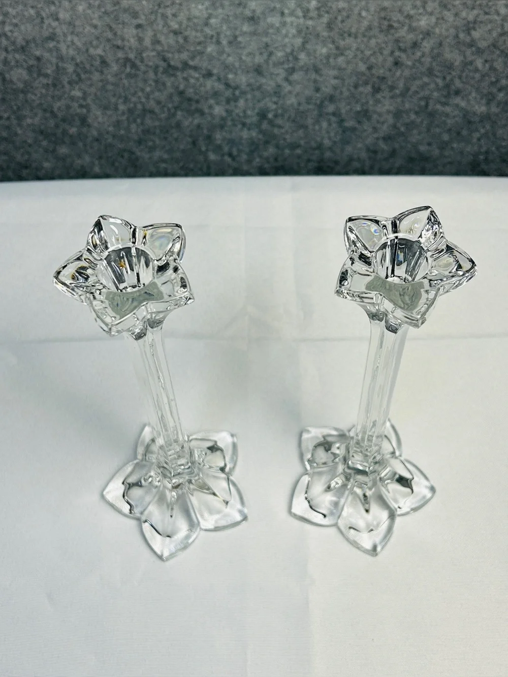 Crystal Petal Tapered 9” Candlestick Holders Mid-Century Table Top Decor 1970-80